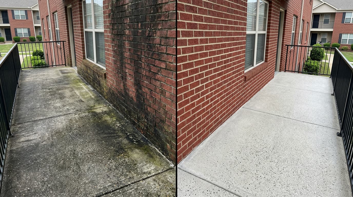 Before and after pressure washing