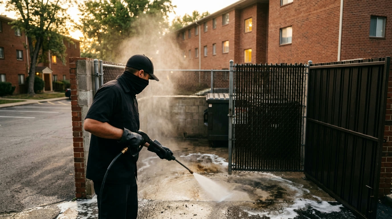 Dumpster pad degreasing